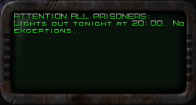 The player reads a log message from an doomed officer on a doomed prison ship.