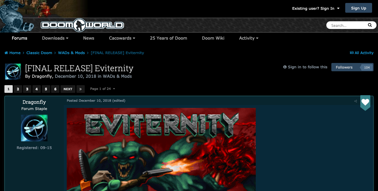 Announcement of the Eviternity megawad for Doom II on the Doomworld Forum