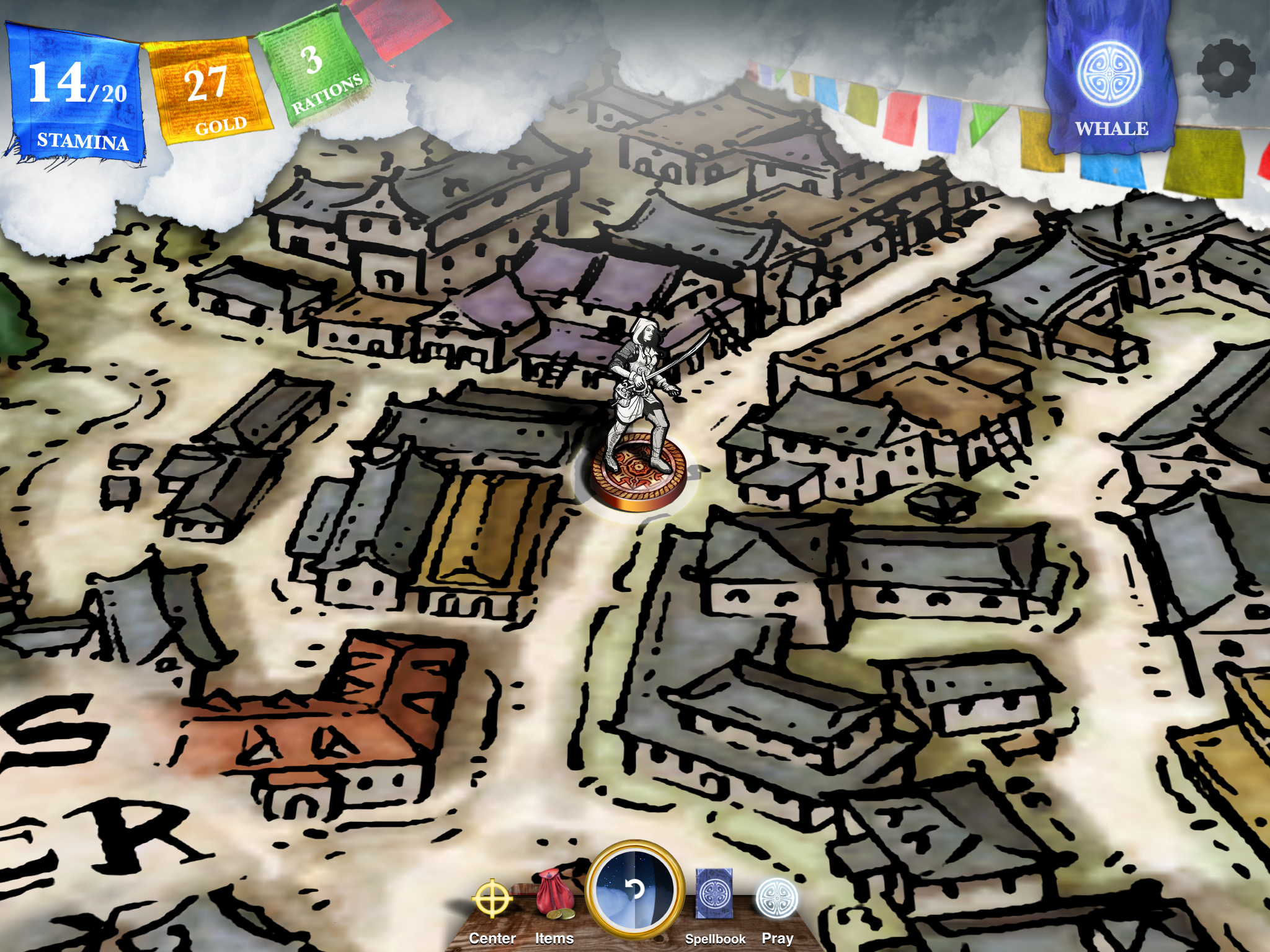 Interactive adventure-book game Sorcery! - zoomed view of the map showing the player's avatar