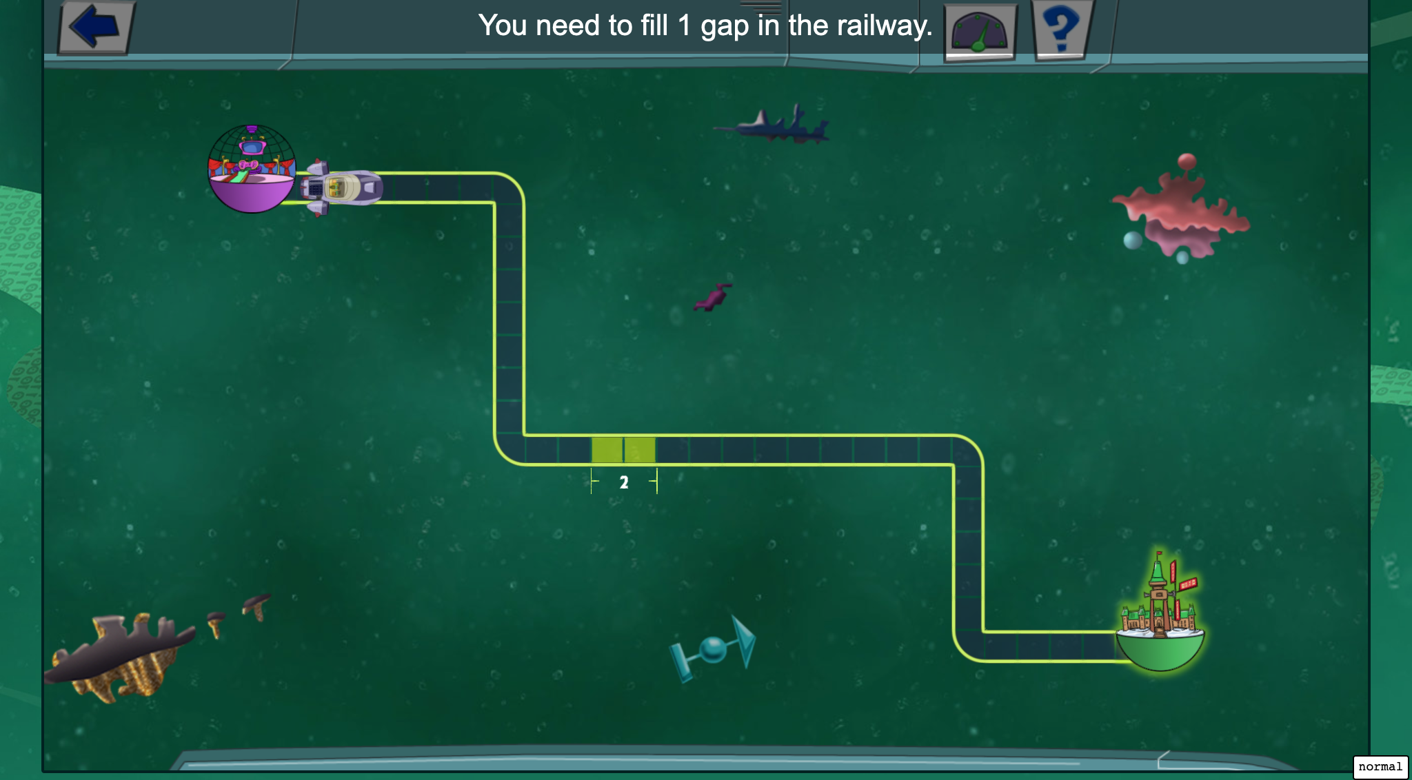 Railway Hero game play - the game is a top-down 2D puzzle game in which players need to fill gaps in railway tracks in a futuristic setting