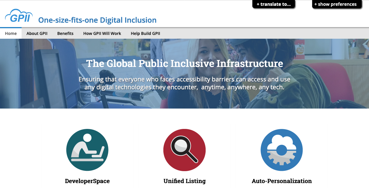 Global Public Inclusive Infrastructure (GPII) home page