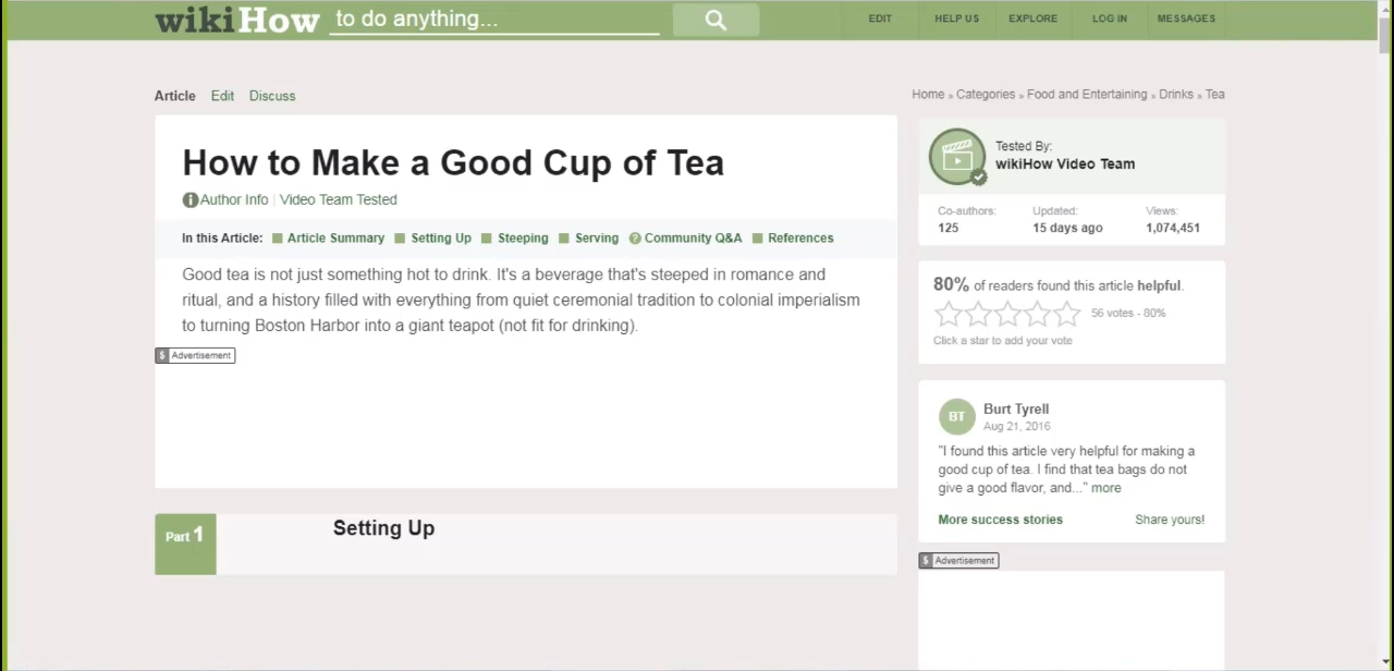 wikiHow page on how to make a good cup of tea