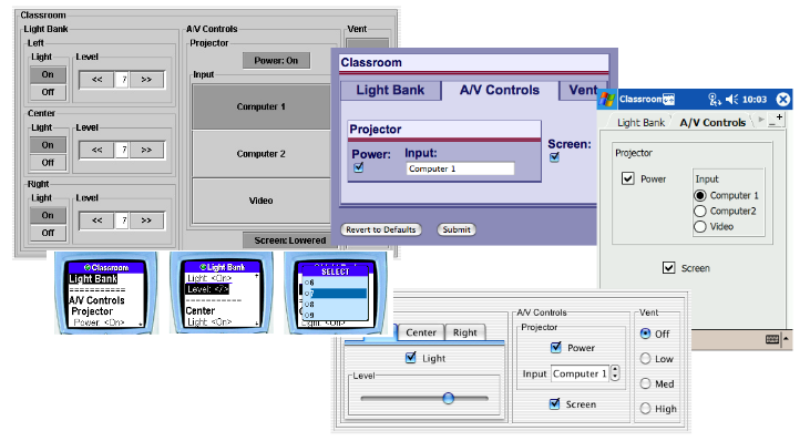 An interface for a simple application renderedautomatically by SUPPLEfor a touch panel, an HTMLbrowser, a PDA, a desktop computer and a WAP phone.