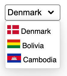 Example of a custom select-like widget that displays country flags next to country names